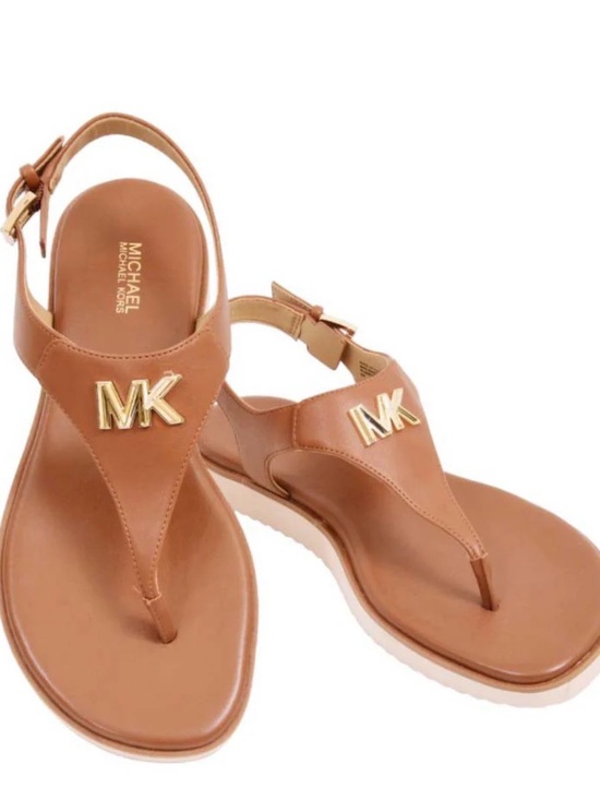 Michael Kors Shoes - Michael Kors Brown Leather MK Logo Thong Sandals